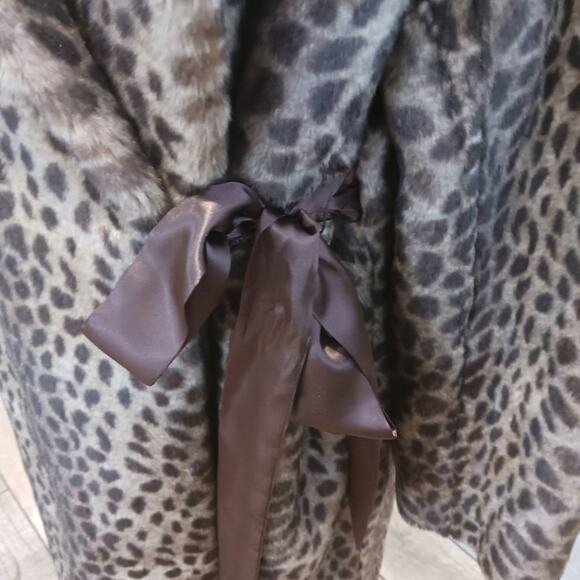 Vintage Large Dennis Basso Dark Brown Faux Fur Cheetah Coat Midi Mob Wife Aspen - Picture 4 of 8